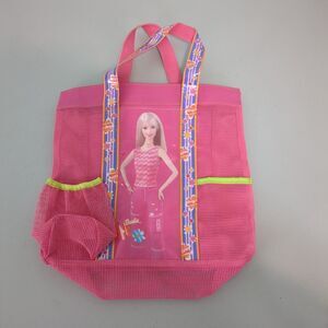 Y2K Barbie Beach Tote Bag Striped Bag With Handles vintage mesh